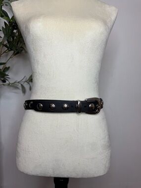 Madewell Black Leather Belt with Round Silver Studs